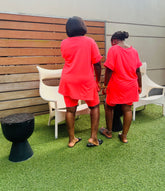 CUTTIE 2PC V-NECK SHORTS LOUNGE SET( NEON ORANGE)